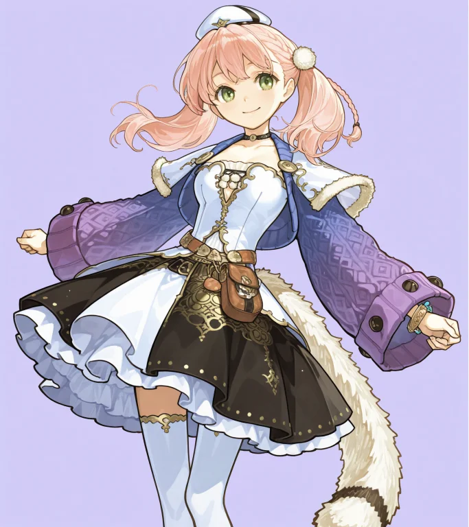 1girl, Standing, Eschaat, Braid, Mediumhair, Twintails, Pink...