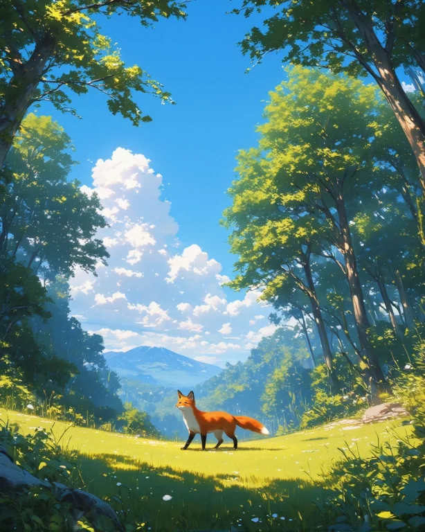Anime Artwork Jiro Taniguchi , A Single Realistic Fox, Walki...