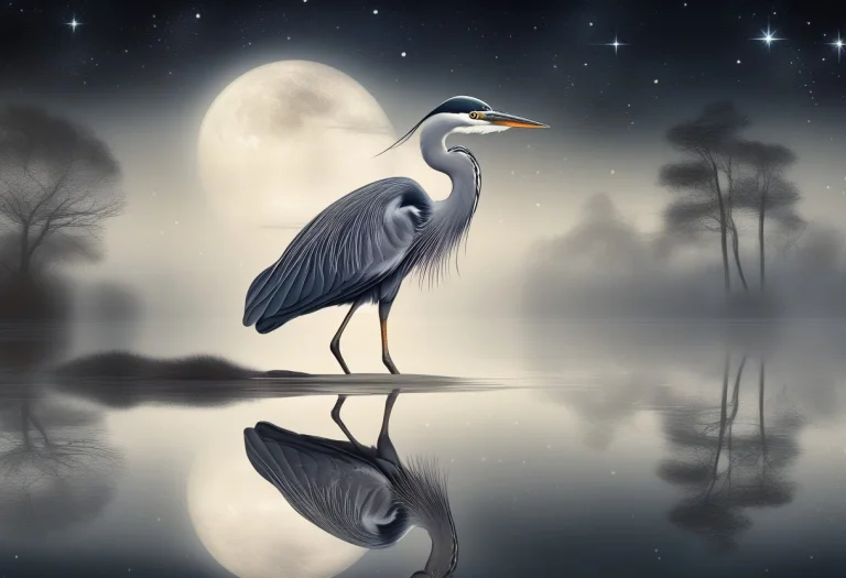 A Heron Of Glass Wading In A Mirror Lake, Surrealism, Misty...