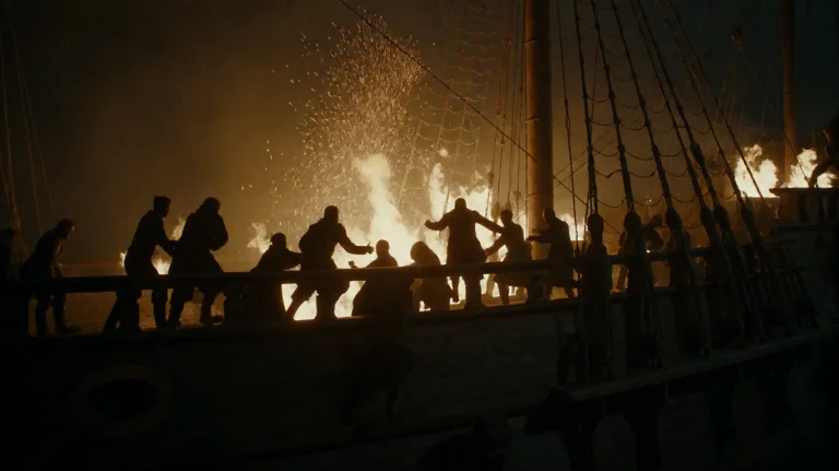 Gmthrnsssn7, Silhouetted Figures Scramble Across The Deck Of...