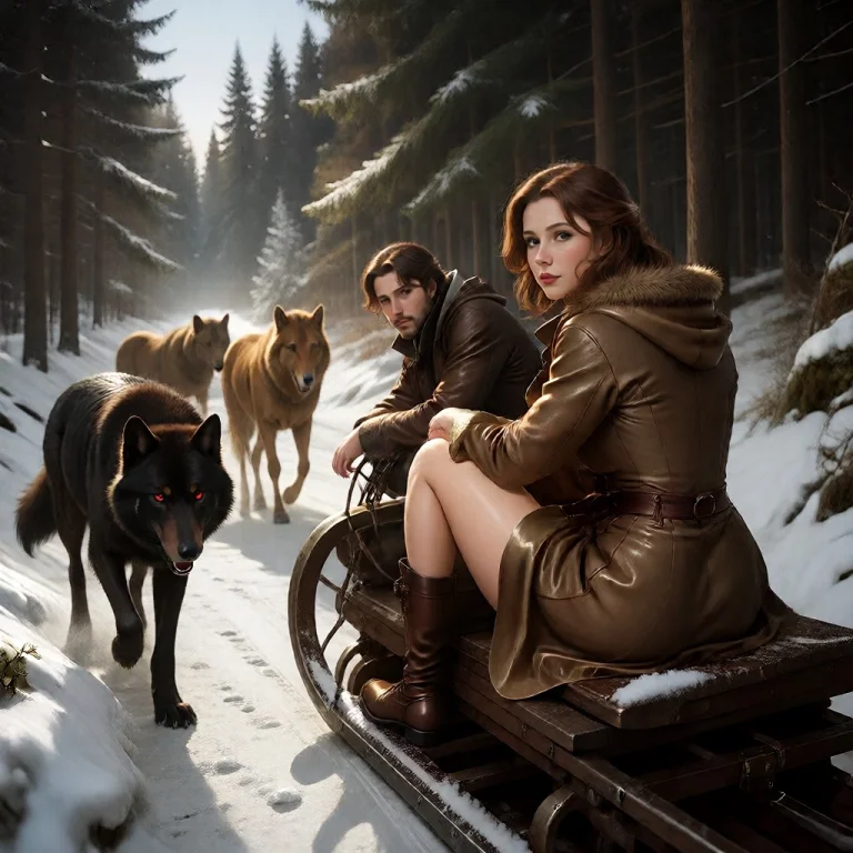 Winter, Lots Of Snow, The Road Runs Along The Forest, A Woma...