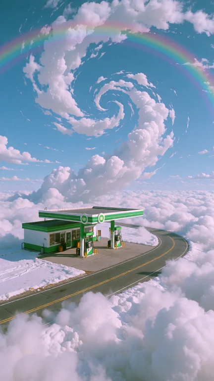 Dcl1m1nal. Wide Eye-level Shot Of A Lone Green Bp Gas Statio...