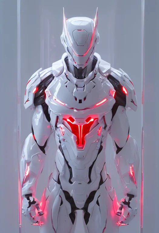 Whiteember, Full Body Portrait Of A Sci-fi Knight, Sleek Pol...