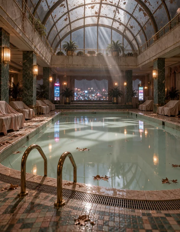 Aband0ned Bubl3 H0t3l, Photorealistic, Indoor Pool Hall, Mil...