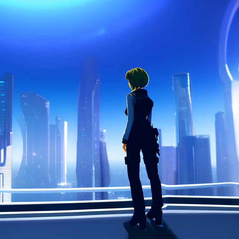A Woman Stands On The Roof Of A Skyscraper Looking Down At T...