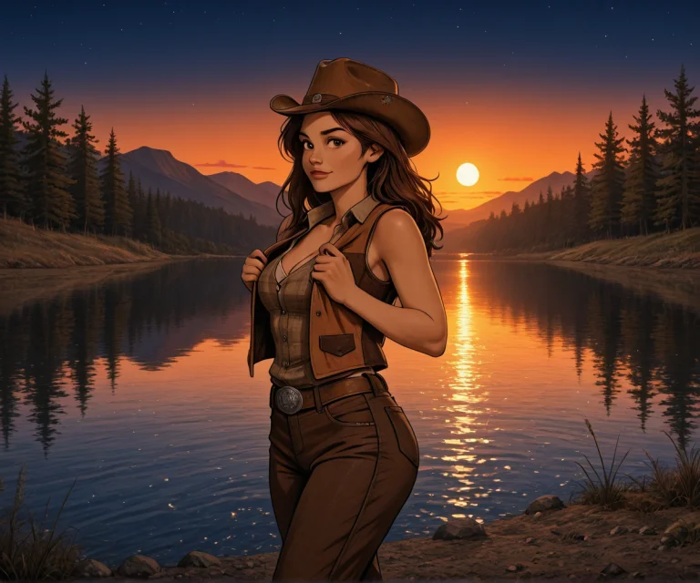 Masterpeice, 1girl, Tc73, Wearing Brown Cowgirl Vest, Taking...