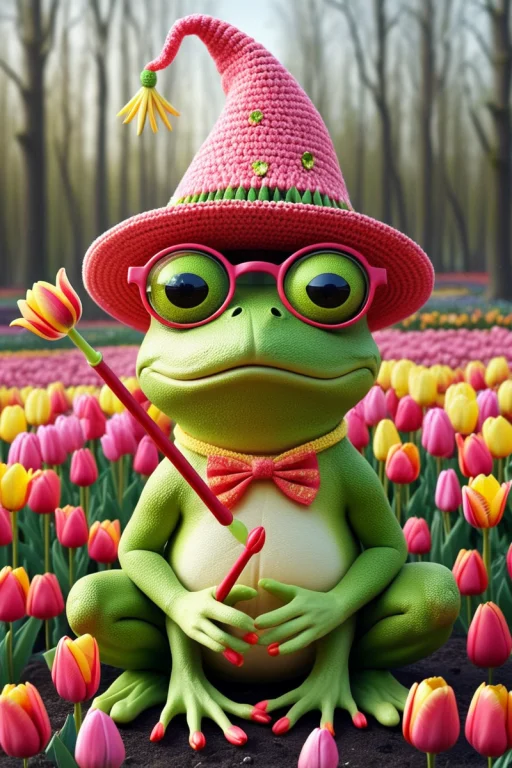 A Magical Frog With A Magic Wand Casting Speels. Fantasy The...