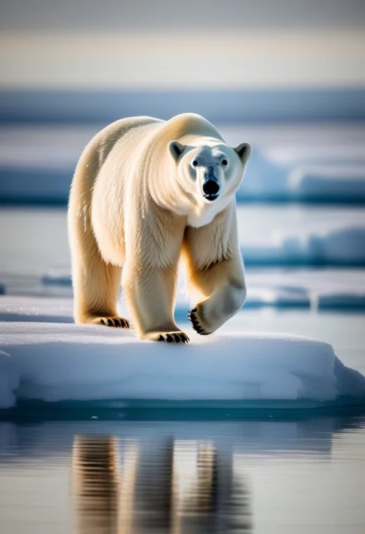 A Polar Bear Stepping Across Drifting Ice, Soft Window Light...