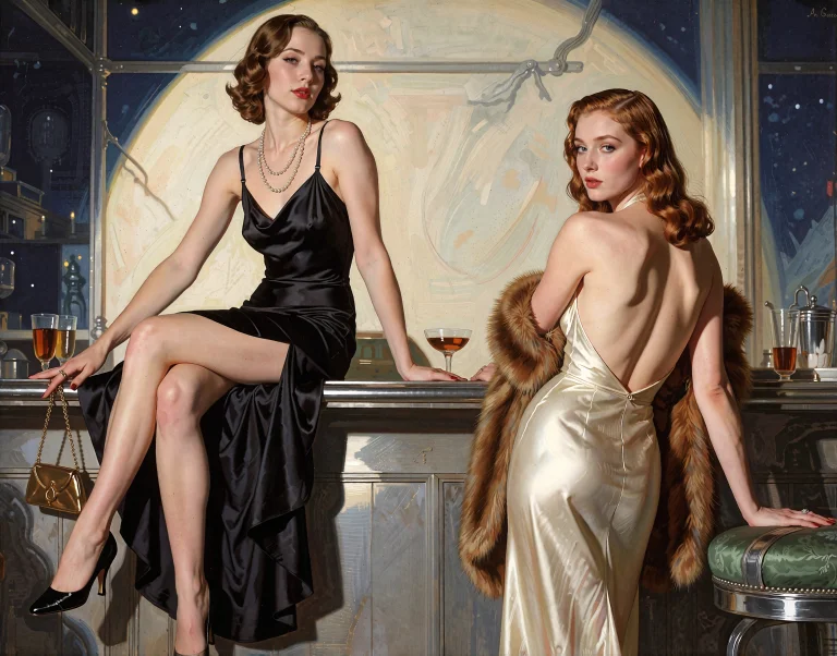 John La Gatta Style, Art-deco Glamour Illustration, 1930s Ma...