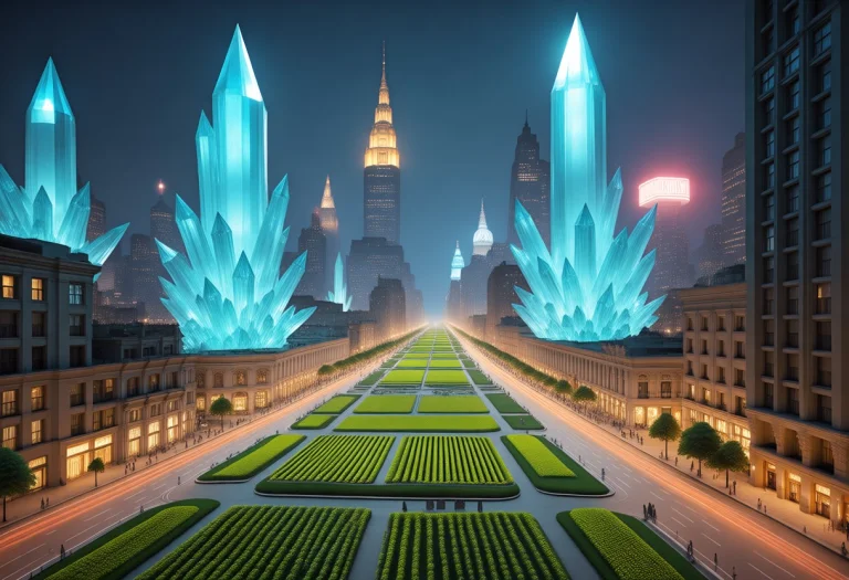 A Liminal Cityscape Built Of Crystal Buildings And Potato St...