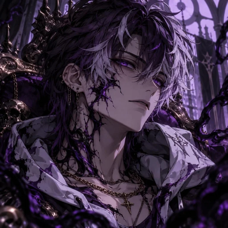 Create An Anime Portrait Of A Dark, Sinister Boy With Dark P...
