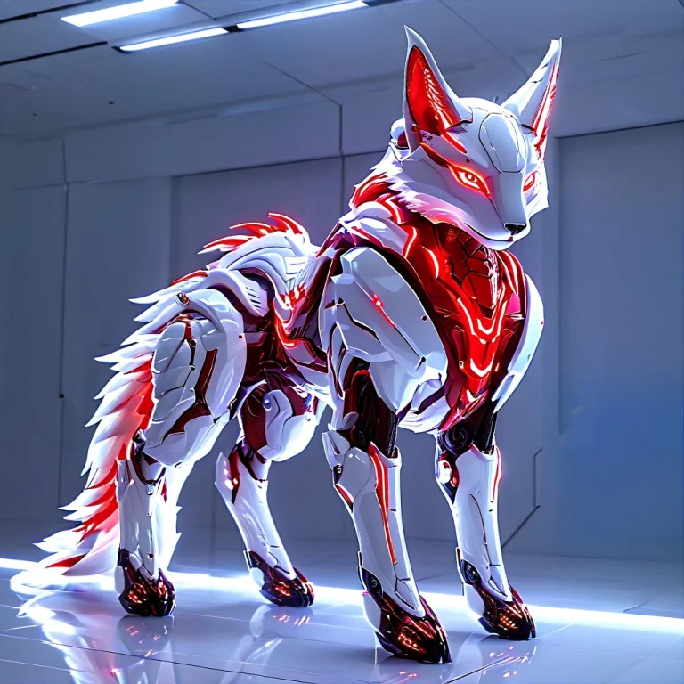 Whiteember, A Nine-tailed Mechanical Fox, Glossy White Armor...