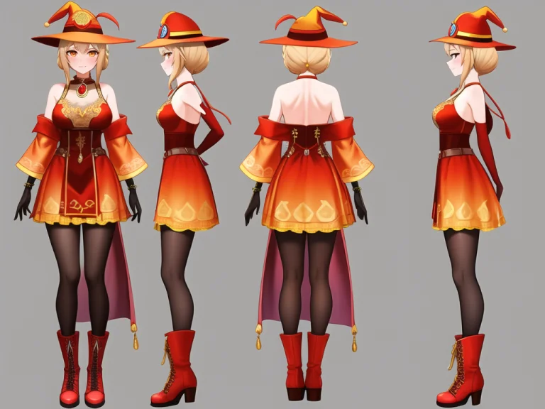 Full Body Character Turnaround Of A Female Fire Mage,fantasy...