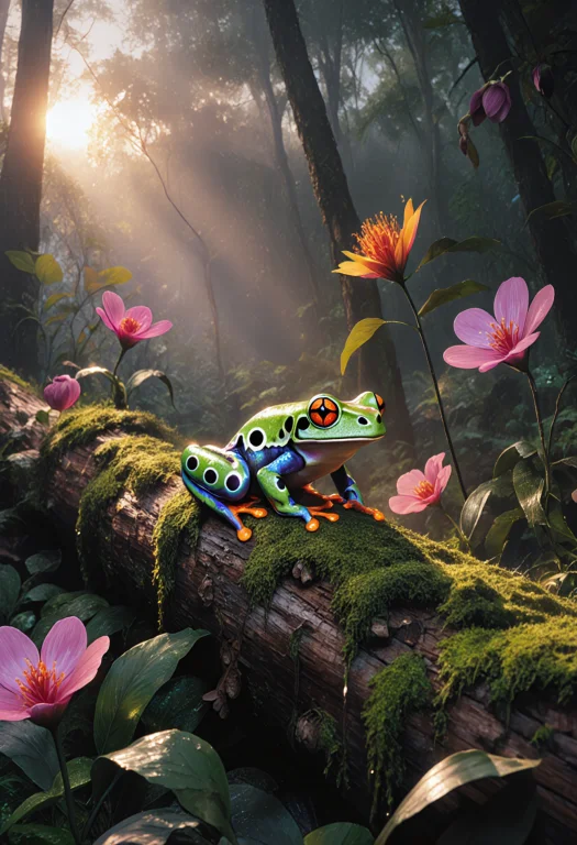A Mesmerizing Vibrant Frog With Luminous Spots, Perched Eleg...