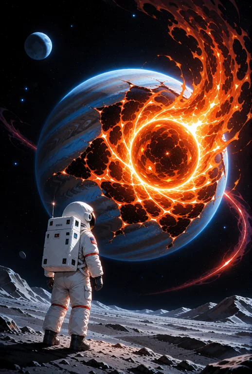 An Astronaut In A Bulky White Spacesuit With A Life-support...