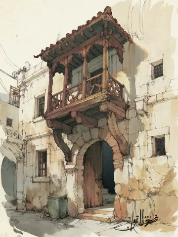 Bradhamel Art Style.the Image Is A Watercolor Architectural... — Stable Diffusion AI Prompt: Bradhamel art style.The image is a watercolor architectural illustration of an a...