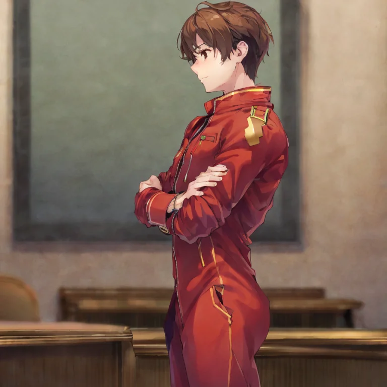 Solo, 1boy, Standing, Crossed Arms, Short Brown Hair, Brown...