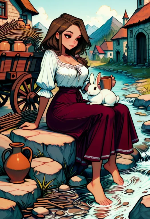 A Beautiful Young Woman With Long Brown Hair Wearing A White...