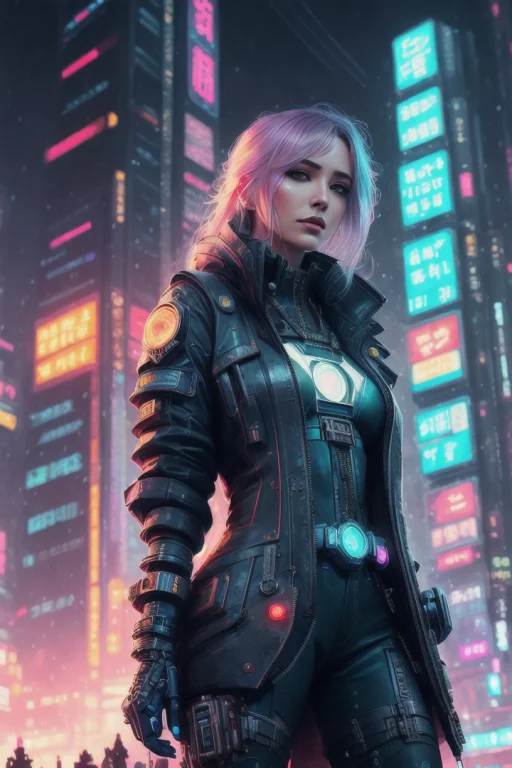 Analog Style, A Portrait Futuristic Beautifulcyberpunk Femal...