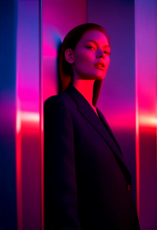 A Sharp Blazer Against Brushed Steel Panels, Raw Photo, F1.8...