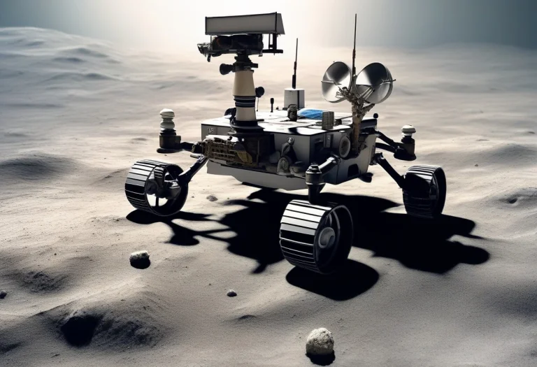A Lunar Rover Parked On Grey Regolith, Impressionist Style,...