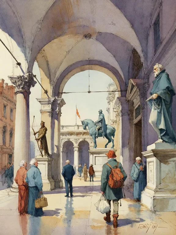 Bradhamel Art Style. A Watercolor Painting Of A Grand, Arche...
