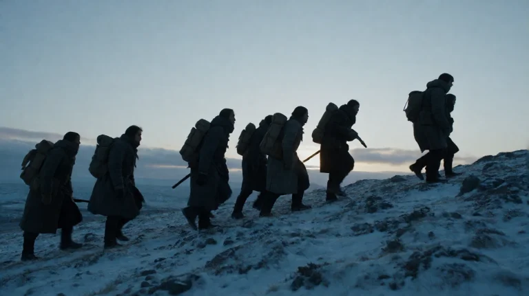 Gmthrnsssn7, A Group Of Eight Figures, Clad In Heavy, Layere...