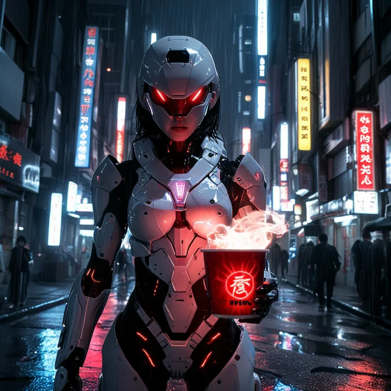 Whiteember, A Cinematic Wide-angle Shot Of A Lone Cyborg Bou...