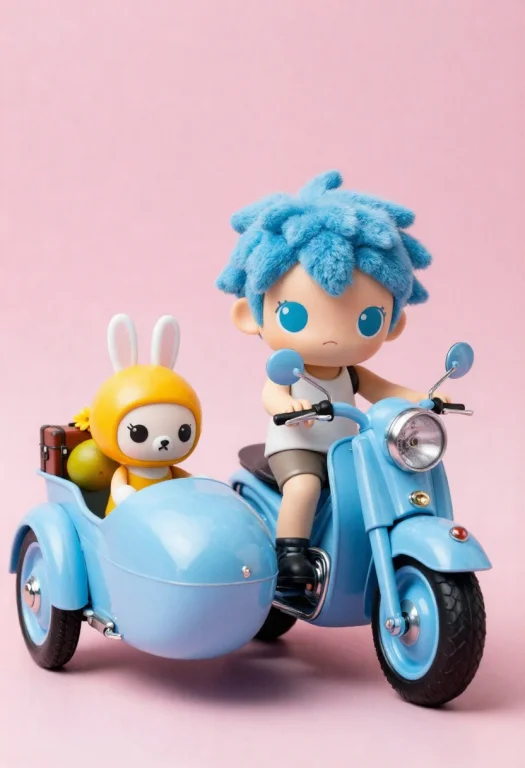 A 3d-rendered Vinyl Toy-style Figure With Fluffy Blue Hair R...