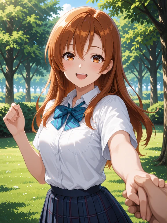A Cheerful Honoka From Dead Or Alive, With Long Brown Hair A...
