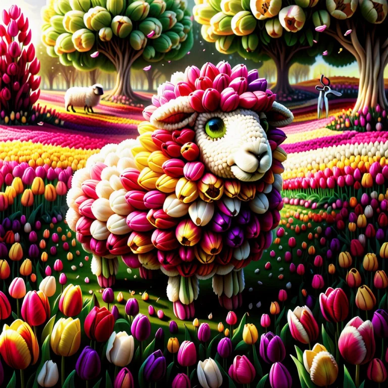 Jaynl-tm, Made Of Tulips, A Charming Sheep Made Entirely Fro...