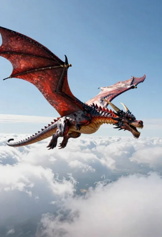 View From Bellow Of A Realistic Dragon Soaring Thru The Clou...