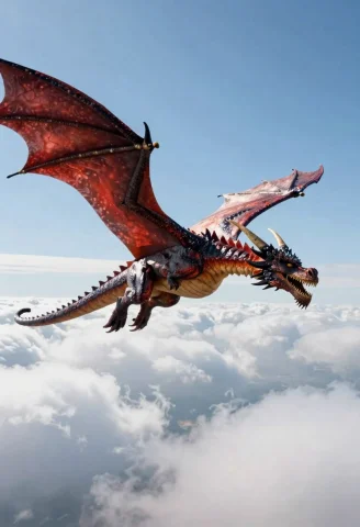 View From Bellow Of A Realistic Dragon Soaring Thru The Clou... — Stable Diffusion AI Prompt: View from bellow of a realistic dragon soaring thru the clouds