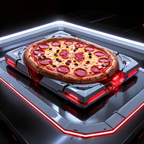 A Single Pepperoni Pizza Slice Futurist Form, Transformed In... — SDXL AI Prompt: a single pepperoni pizza slice futurist form, transformed into a sleek high-tech...