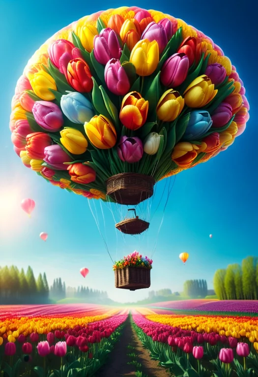 Jaynl-tm, Tulips, Flower Field, Balloon Made Of Tulips, Neon...