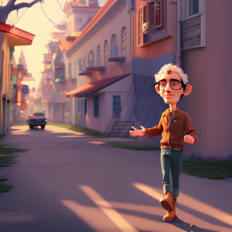 Portrait Of Man Strolling Around Small Town In The Morning,...