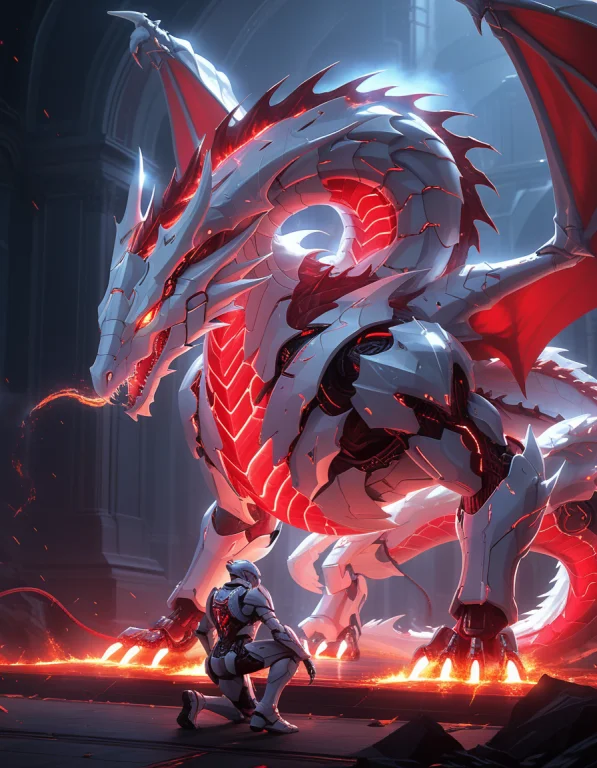 A Knight In Shining Armor Fighting A Fire Breathing Dragon M...