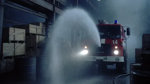 Eqlbrm2002, A Fire Truck, Marked With The Number 14, Is Acti... — Stable Diffusion AI Prompt: eqlbrm2002, A fire truck, marked with the number 14, is actively spraying a powe...