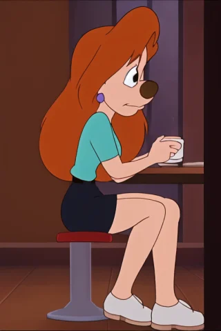 Roxanne Goofy, Solo, Sitting, From Side, Coffee, Mug, Loraro... — Stable Diffusion AI Prompt: roxanne goofy, solo, sitting, from side, coffee, mug, 