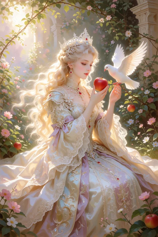 Dreamy Fantasy Paintingethereal Princessenchanted Gardengold...