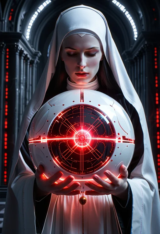 8k, Raw Digital Photo, A Solemn Nun Holding A Gigantic Gloss...