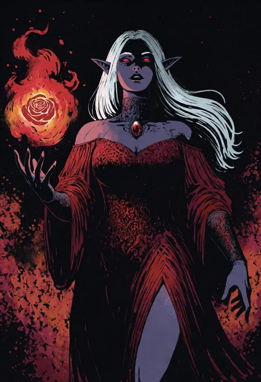 Darkfantasyillustration, A Powerful Elven Sorceress With Pal...
