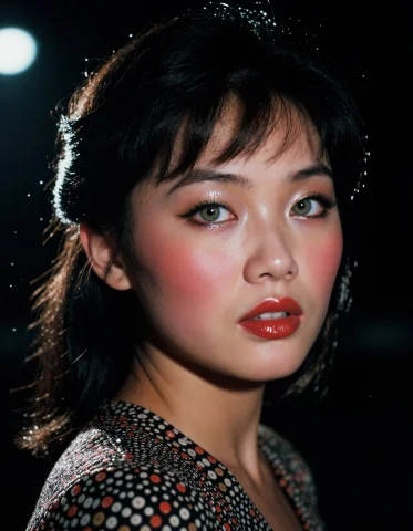 A Cinematic 1980s Retro Portrait Of A Chinese Woman Captured... — Stable Diffusion AI Prompt: A cinematic 1980s retro portrait of a chinese woman captured on authentic 35mm f...