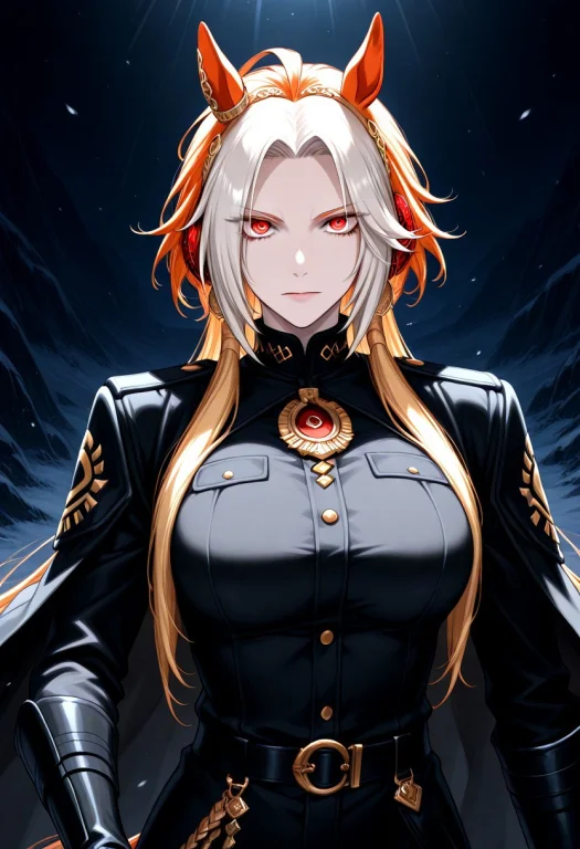 Orfevre Uma Musume Wearing Pure Black Military Outfit.