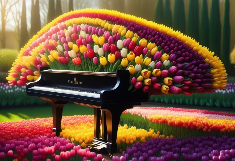 A Grand Piano Made Of Tulips In An Overgrown Garden Conserva...
