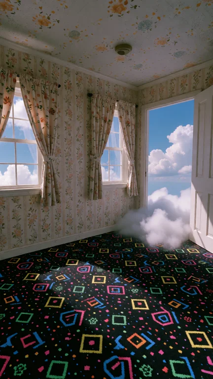 Dcl1m1nal. Medium Eye-level View Of A Small Room With Faded...