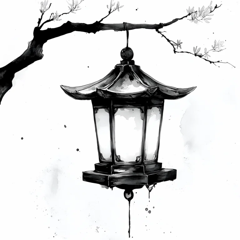 Arsmjstyle, Zen Ink Wash Sumi-e, A Simple Lantern Hanging Fr...