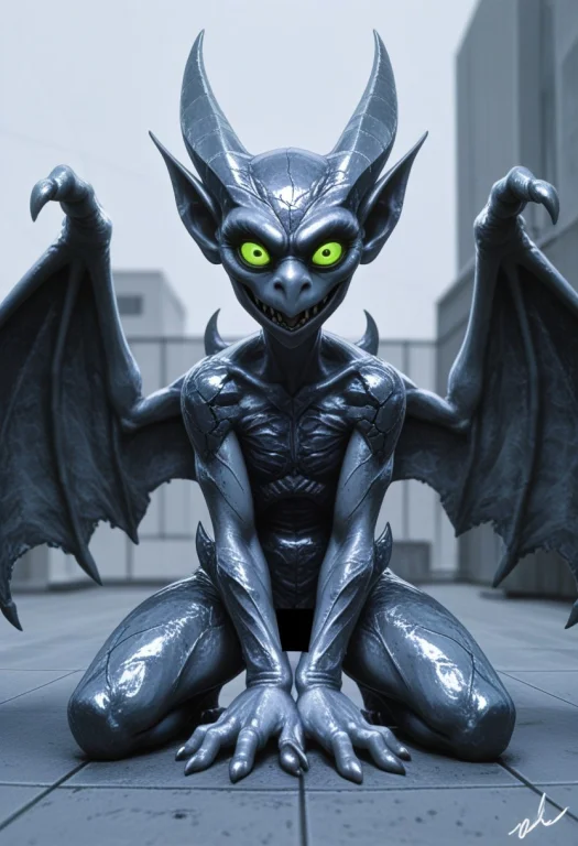 Smoothquality, 1girl, Solo, Woman, Gargoyle, Dark Grey Marbl...