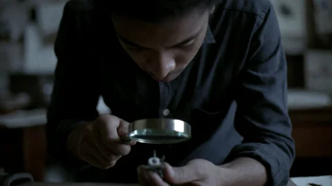 Ctygd2002, A Person In A Dark, Buttoned Shirt Leans Intently... — Stable Diffusion AI Prompt: ctygd2002, A person in a dark, buttoned shirt leans intently over a magnifying g...