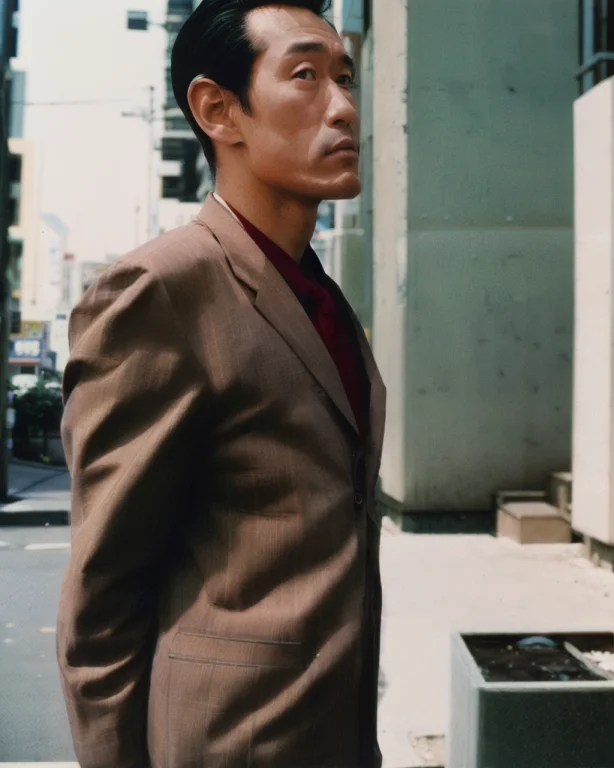 Color Film Photograph, Man, 1980s Tokyo, Suit, Brown Eyes Lo...